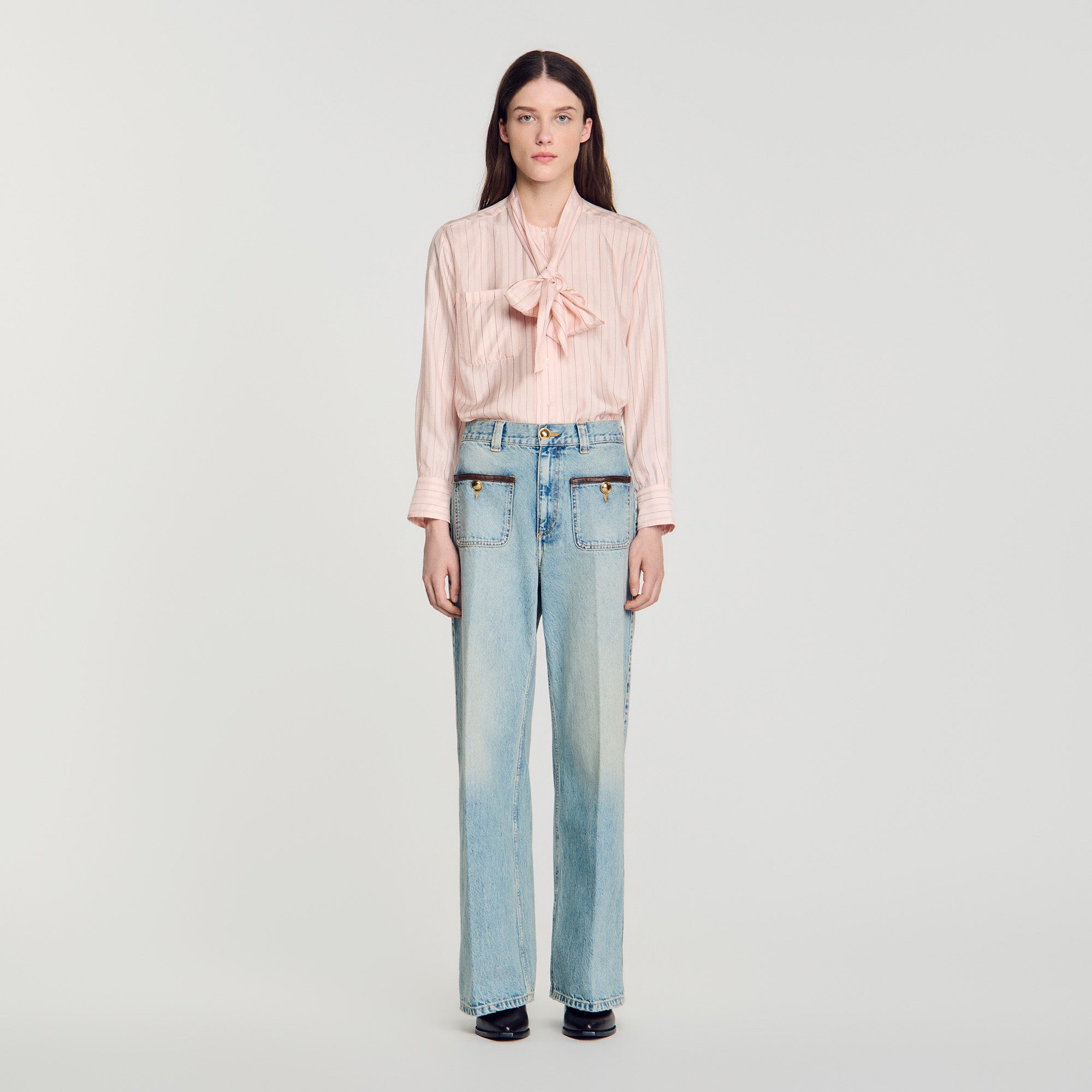 Sigrid Straight-leg leather detail jeans Blue Jean