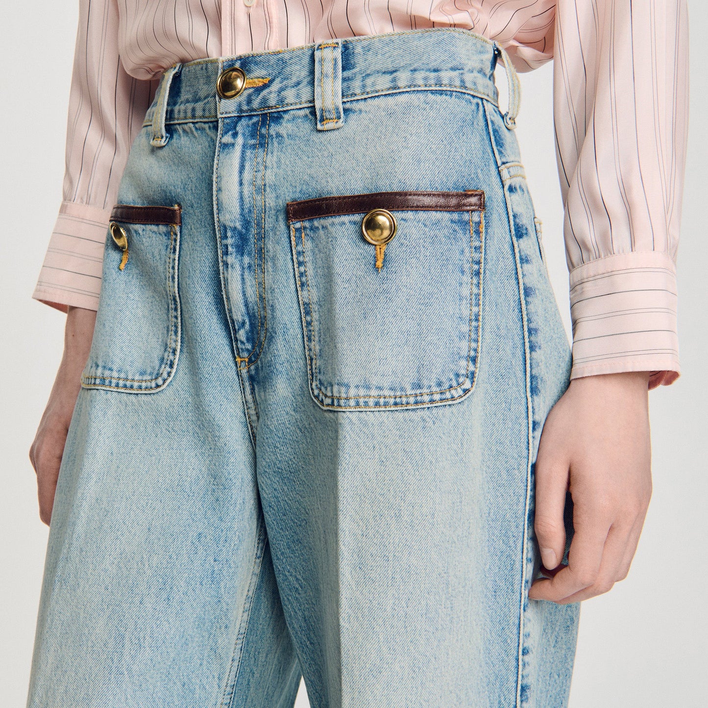 Sigrid Straight-leg leather detail jeans Blue Jean