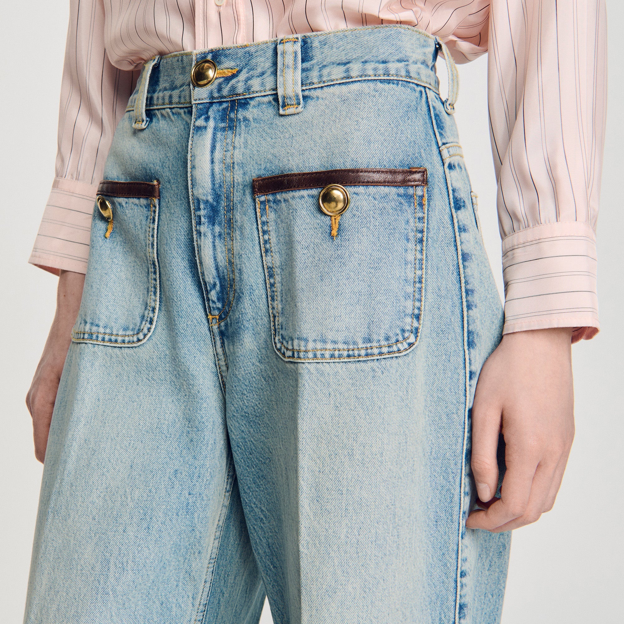 Sigrid Straight-leg leather detail jeans Blue Jean