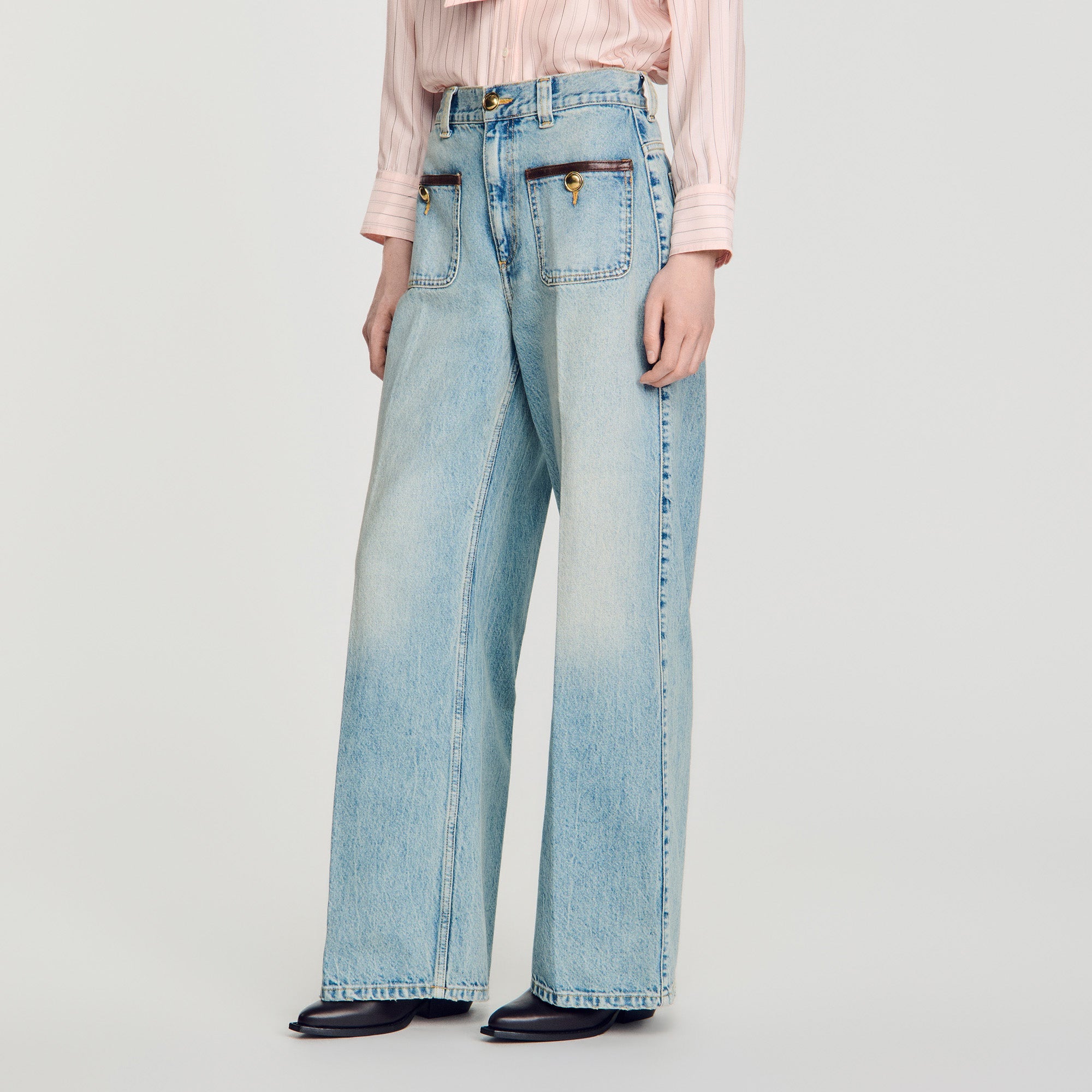 Sigrid Straight-leg leather detail jeans Blue Jean