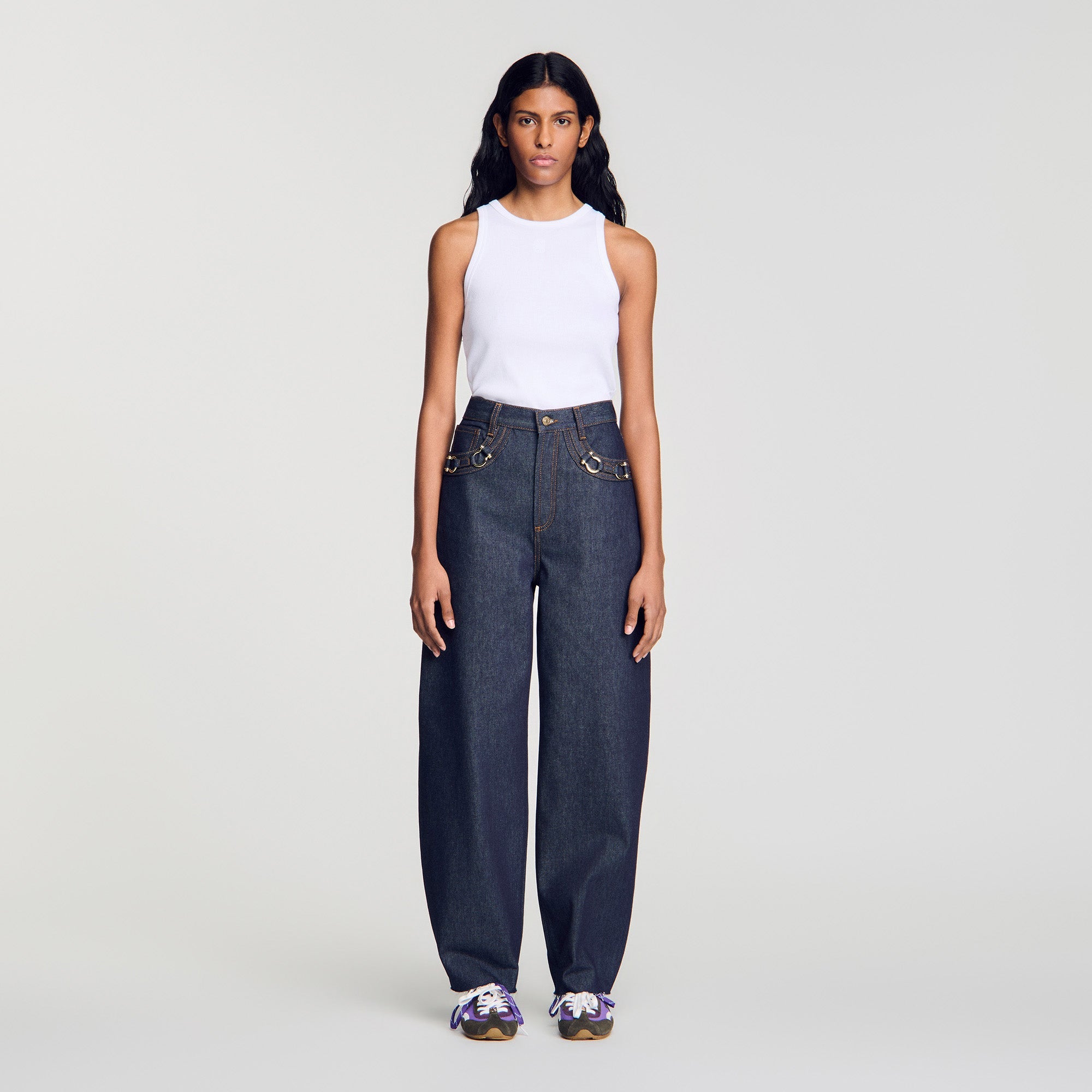 Kaja Barrel Jeans With Metal Details Blue Jean