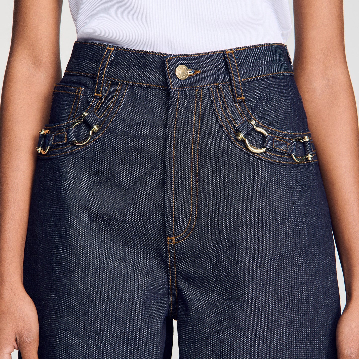 Kaja Barrel Jeans With Metal Details Blue Jean