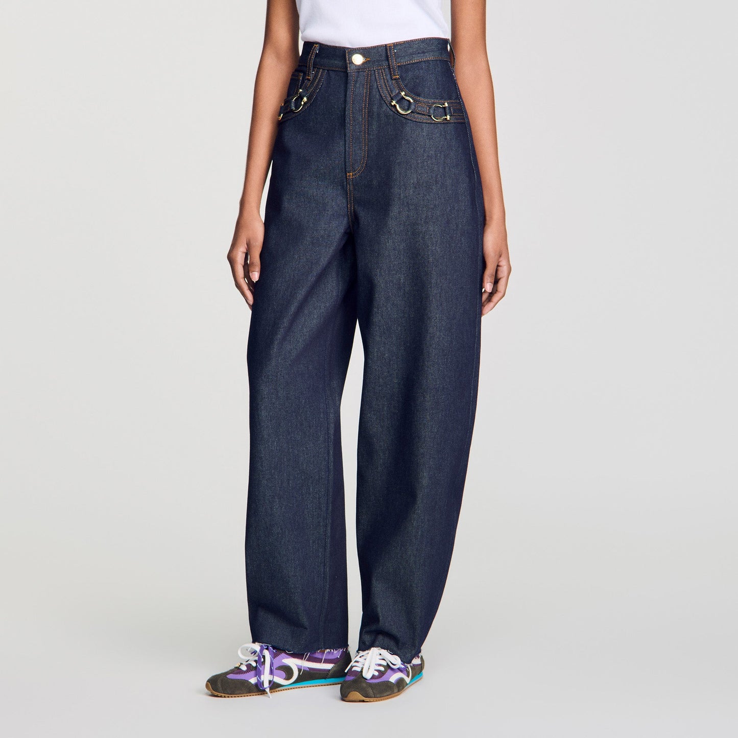 Kaja Barrel Jeans With Metal Details Blue Jean