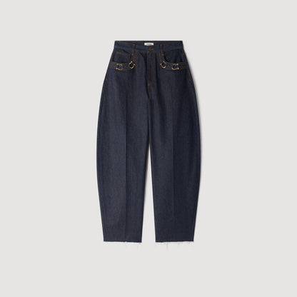 Kaja Barrel Jeans With Metal Details Blue Jean