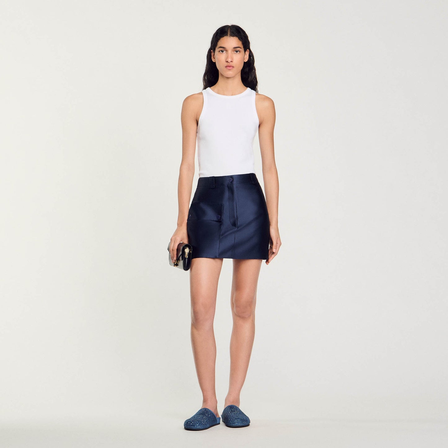 Satin Short Skirt Midnight Blue