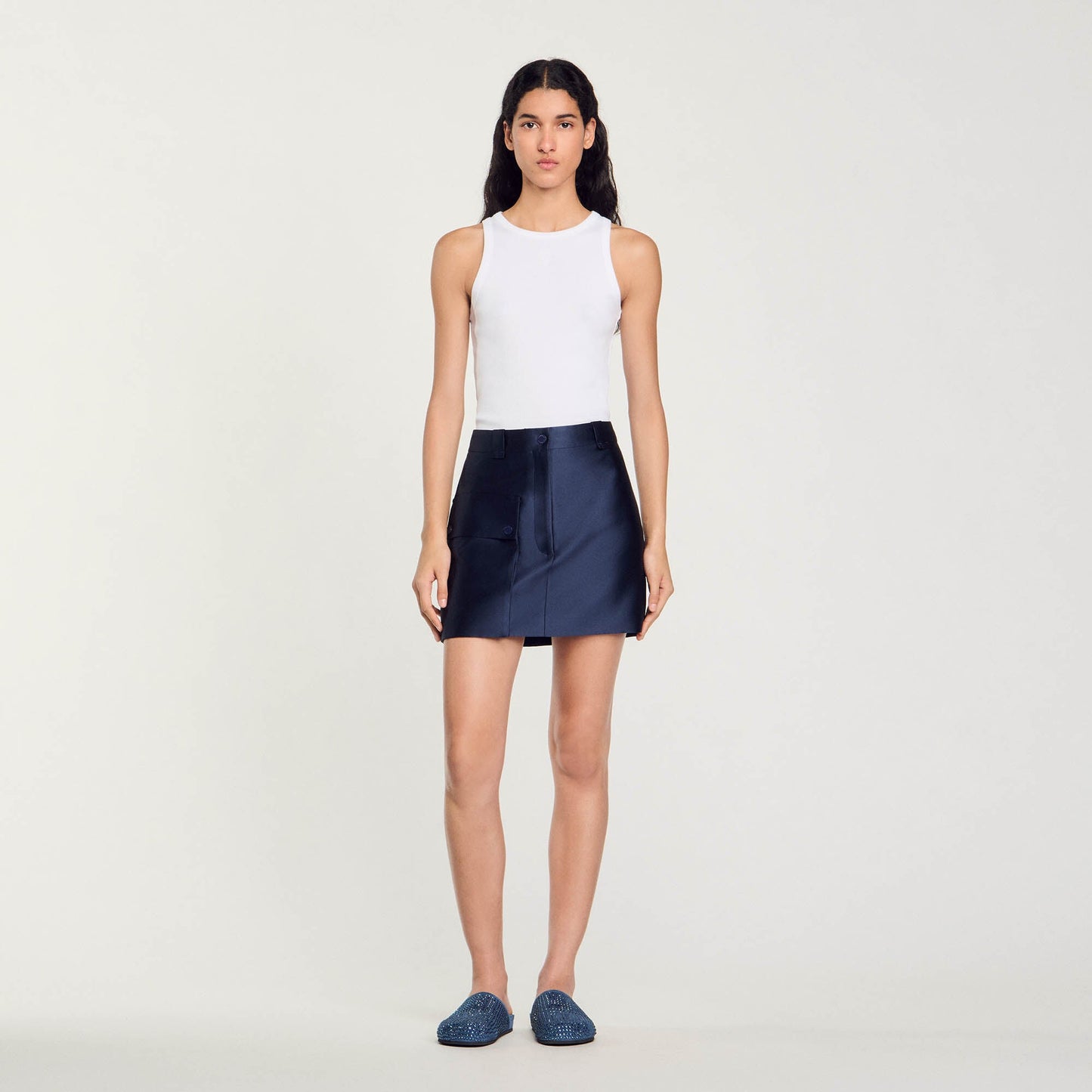 Satin Short Skirt Midnight Blue