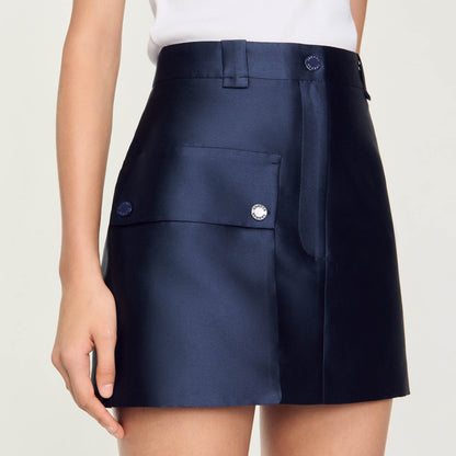 Satin Short Skirt Midnight Blue