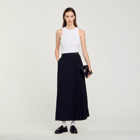 Curb Chain Buckle Pleated Skirt Black