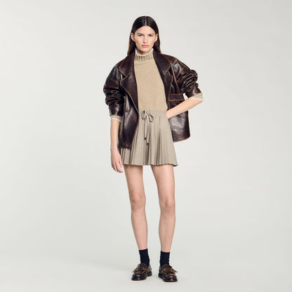 Short Pleated Skirt Camel