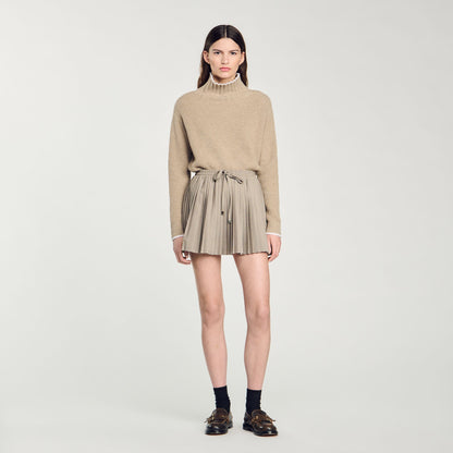 Short Pleated Skirt Camel