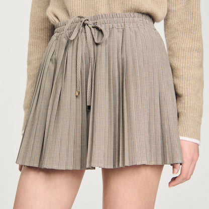 Short Pleated Skirt Camel