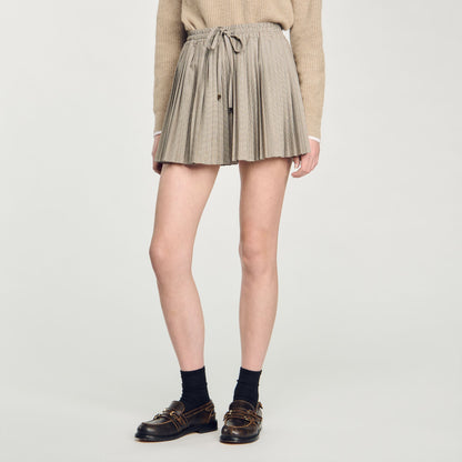 Short Pleated Skirt Camel