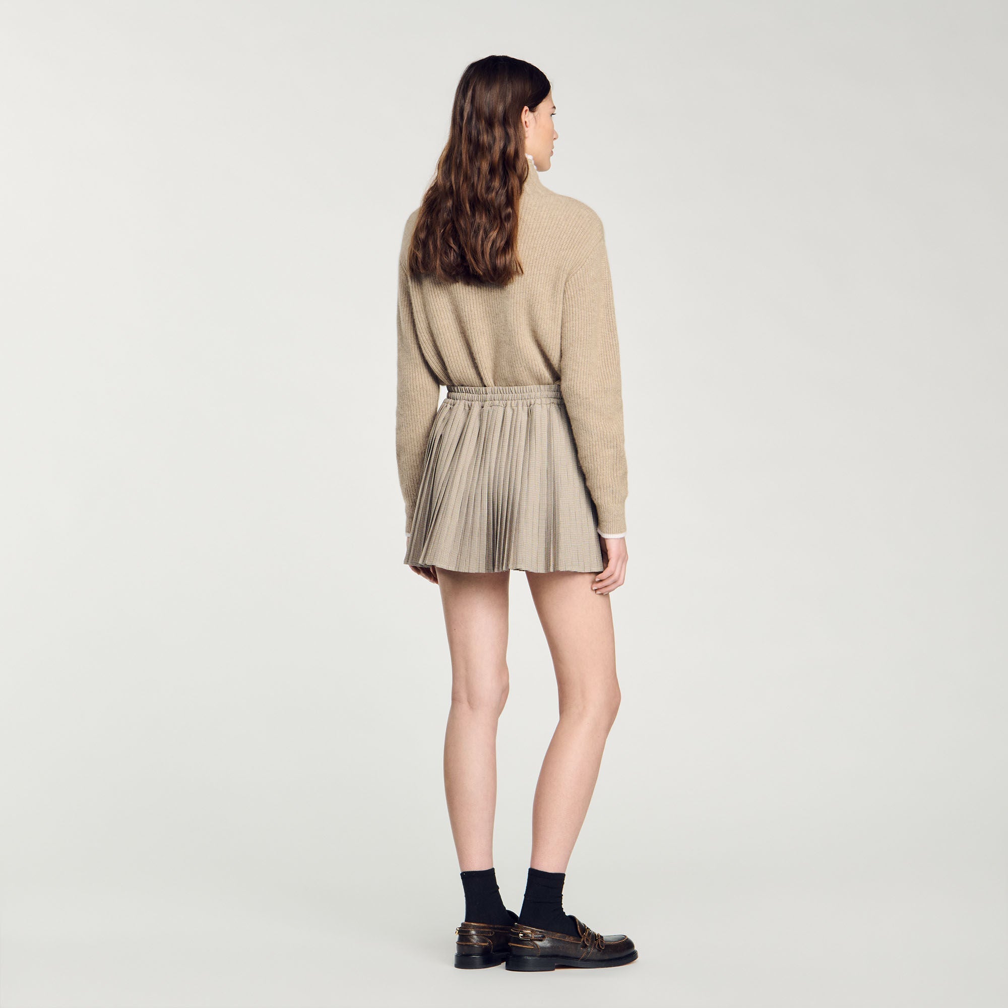Short Pleated Skirt Camel