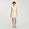 Short Tweed Pleated Skirt Ecru