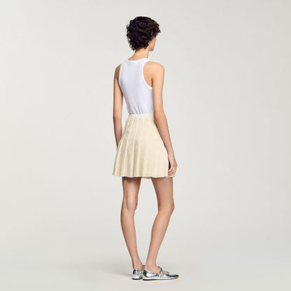 Short Tweed Pleated Skirt Ecru