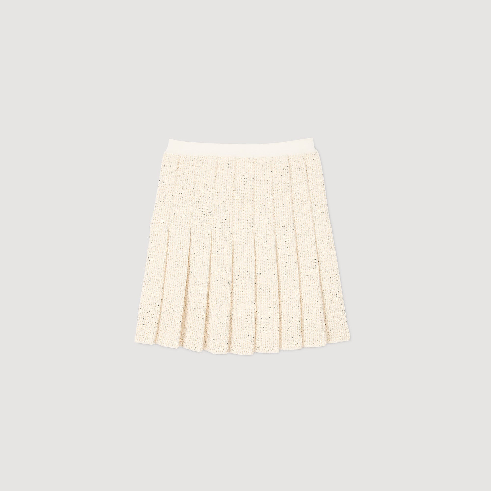 Short Tweed Pleated Skirt Ecru