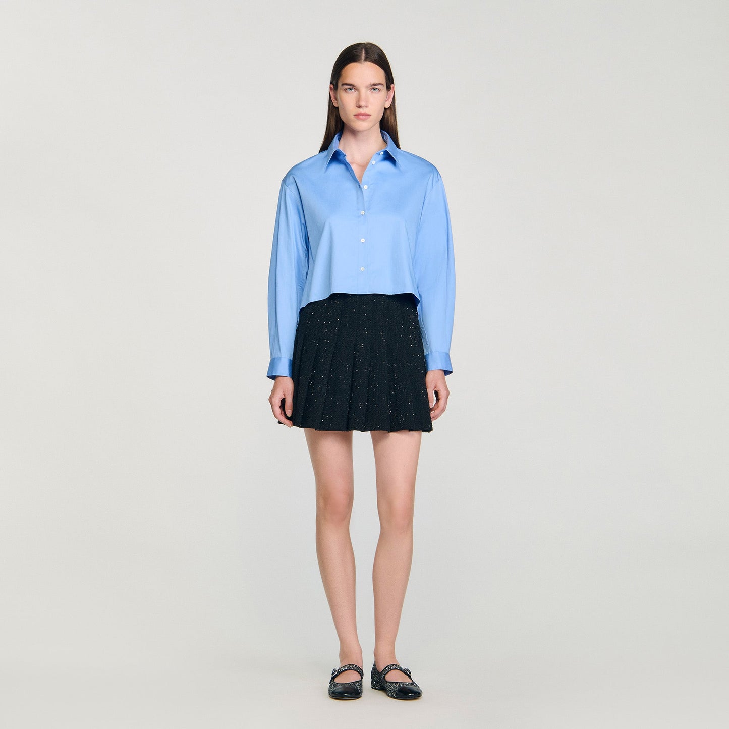 Henriette Short Tweed Pleated Skirt Black