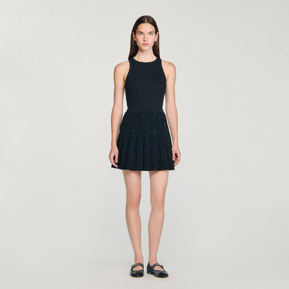 Henriette Short Tweed Pleated Skirt Black