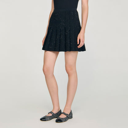 Henriette Short Tweed Pleated Skirt Black