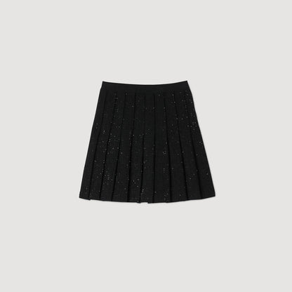 Henriette Short Tweed Pleated Skirt Black