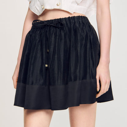 Short Dual-Material Skirt Black