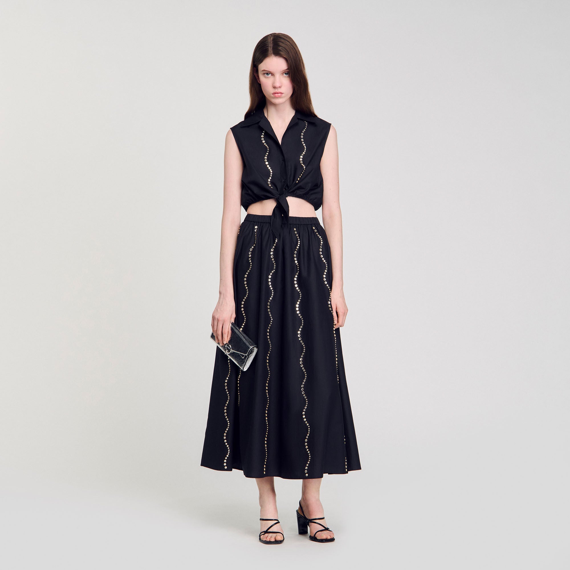 Aviv Crystal Embellished Maxi Skirt Black