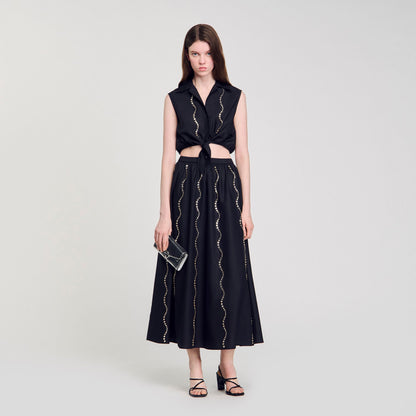Aviv Crystal Embellished Maxi Skirt Black