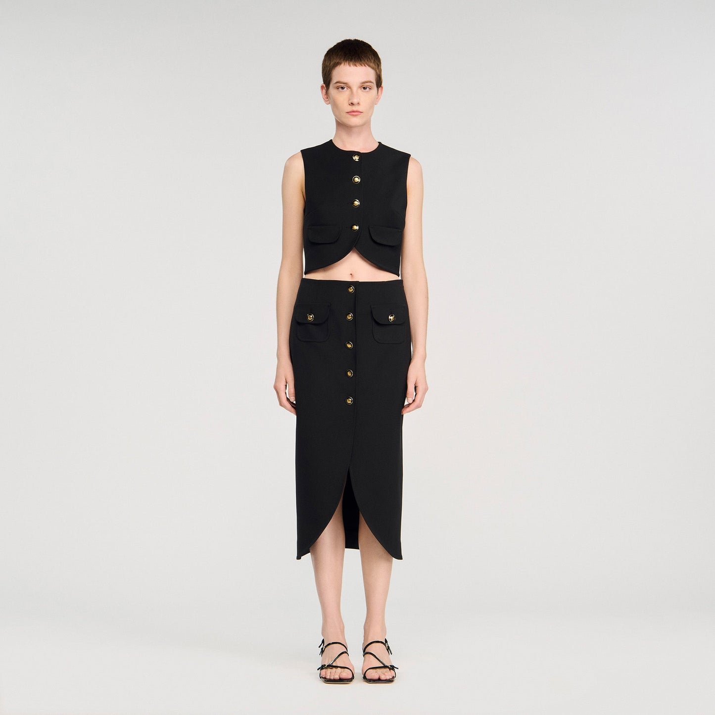 Buttoned Midi Skirt Black