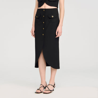 Buttoned Midi Skirt Black