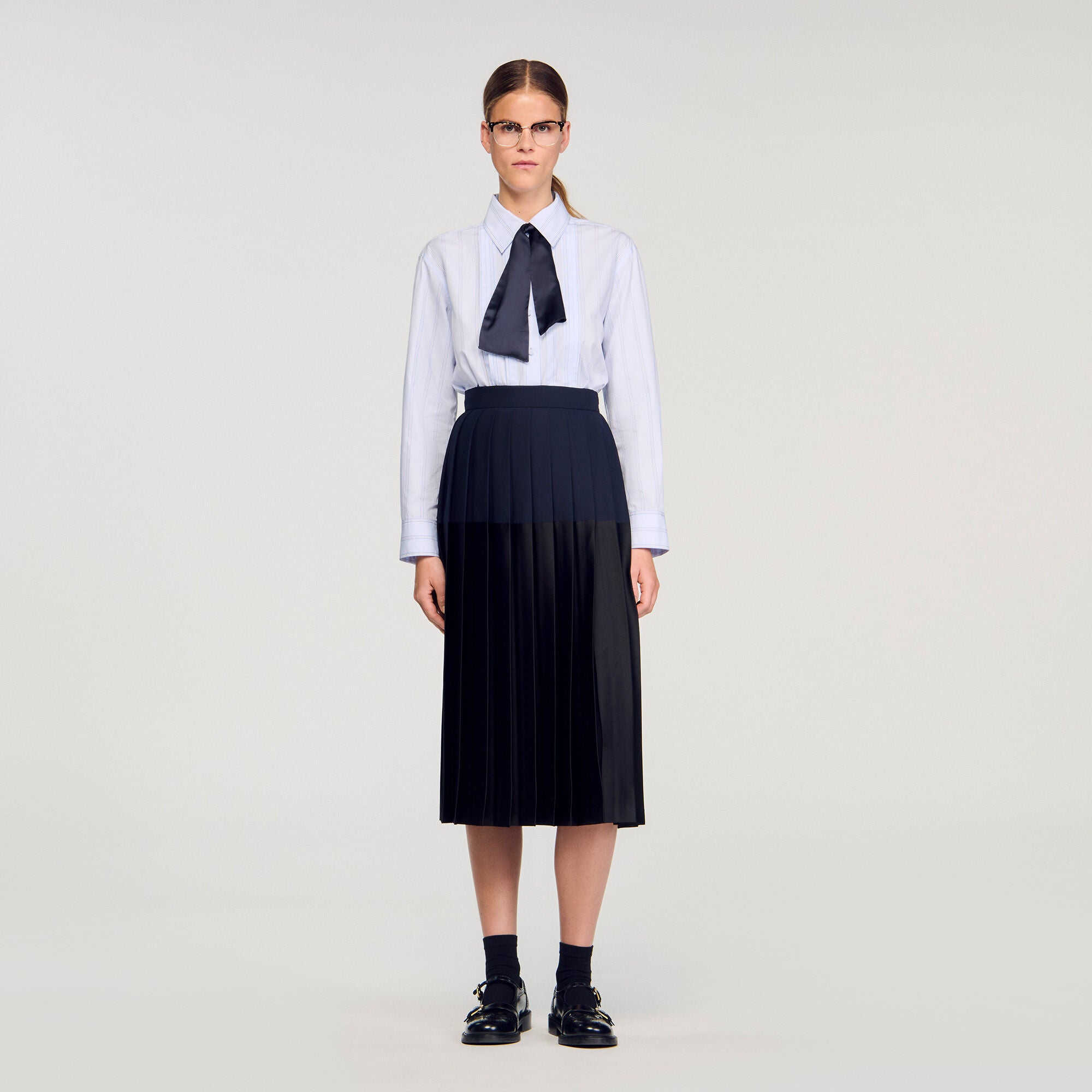 Zaza Long Pleated Skirt Navy Blue