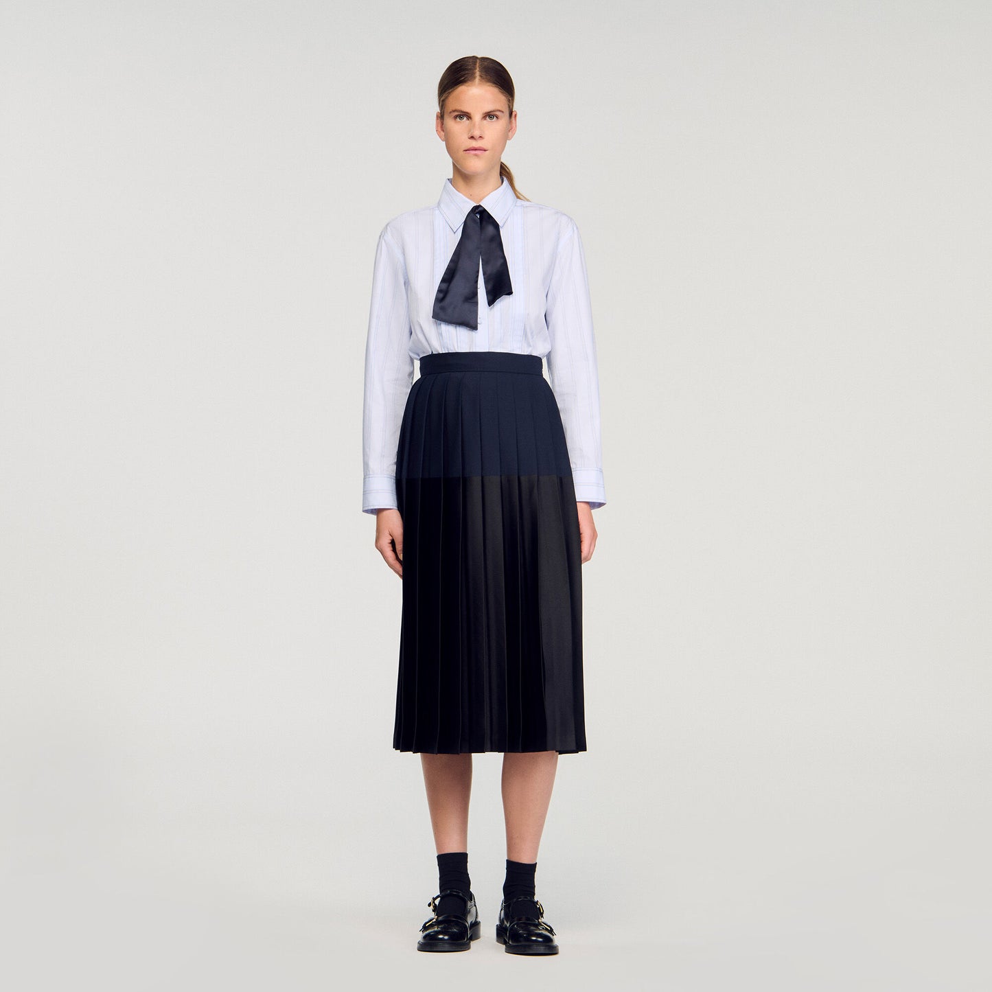 Zaza Long Pleated Skirt Navy Blue