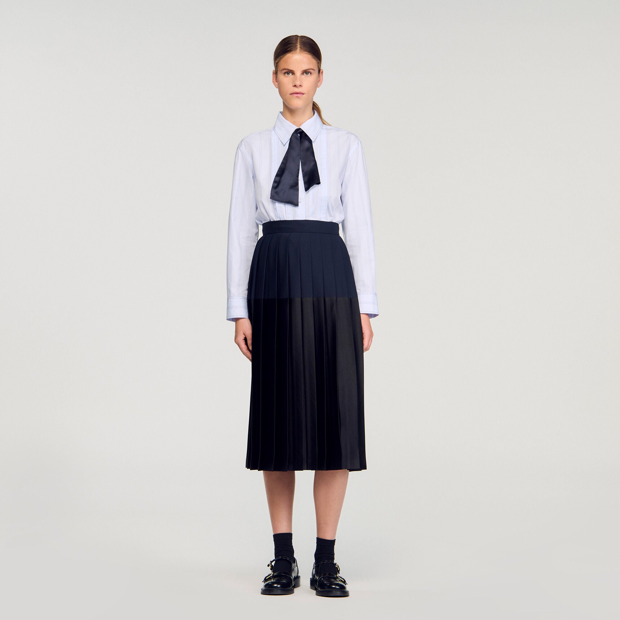 Zaza Long Pleated Skirt Navy Blue