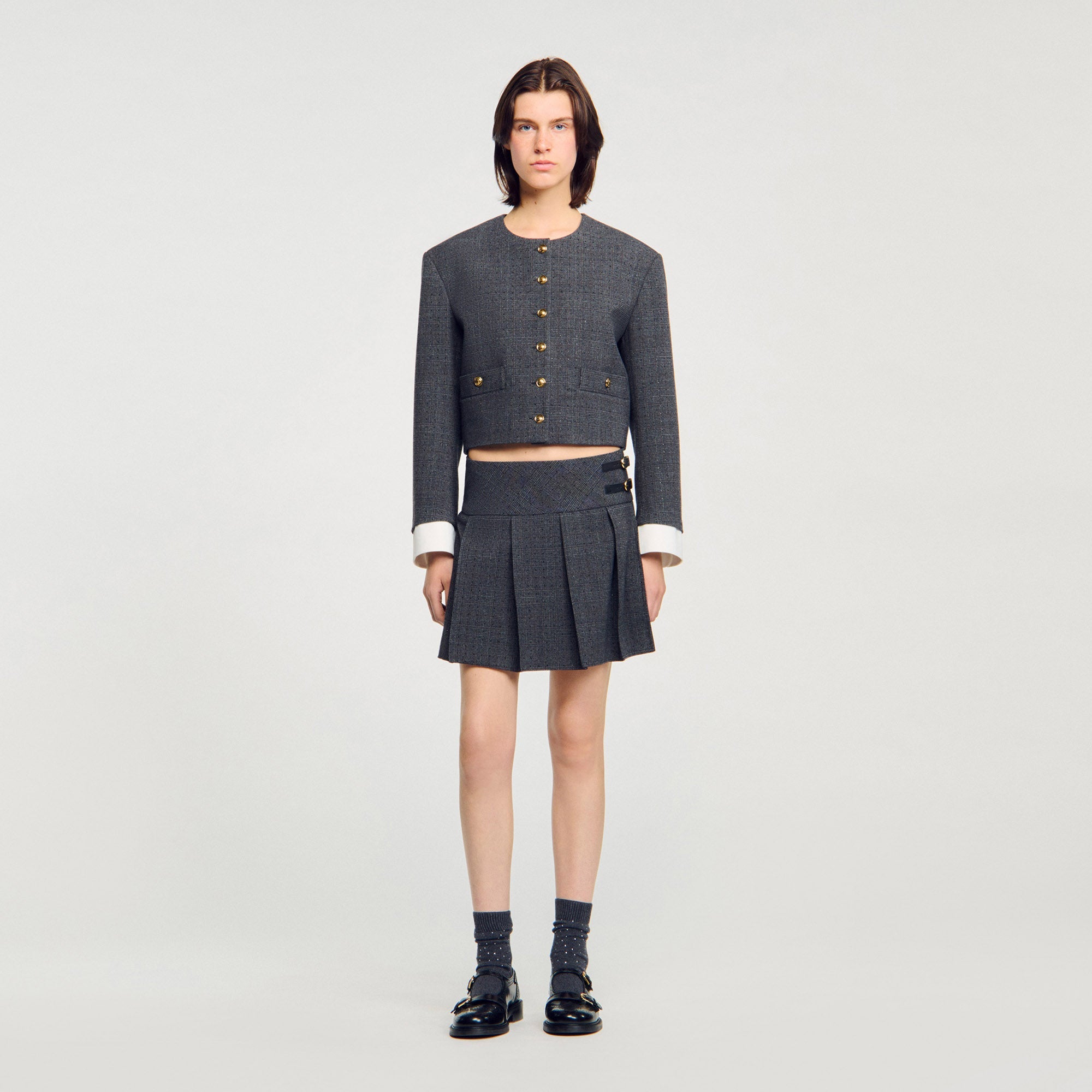 Rennes Short Rhinestone Suit Skirt Grey / Brown