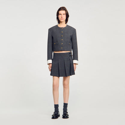 Rennes Short Rhinestone Suit Skirt Grey / Brown