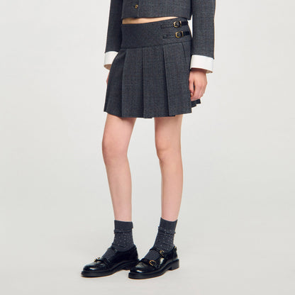 Rennes Short Rhinestone Suit Skirt Grey / Brown
