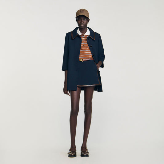 Mazarine Short Skirt With Leather Bands Navy Blue