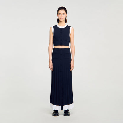 Oceane Long Two-Tone Knit Skirt Navy Blue