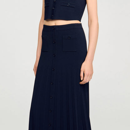 Oceane Long Two-Tone Knit Skirt Navy Blue