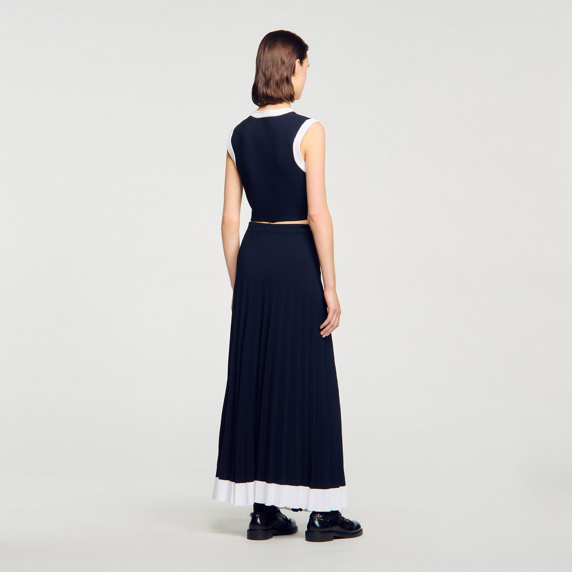 Oceane Long Two-Tone Knit Skirt Navy Blue