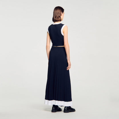 Oceane Long Two-Tone Knit Skirt Navy Blue