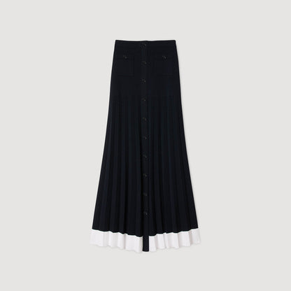 Oceane Long Two-Tone Knit Skirt Navy Blue