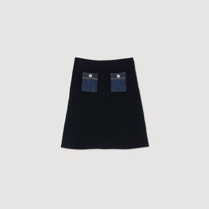Isolda Short Knit And Denim Skirt Navy Blue