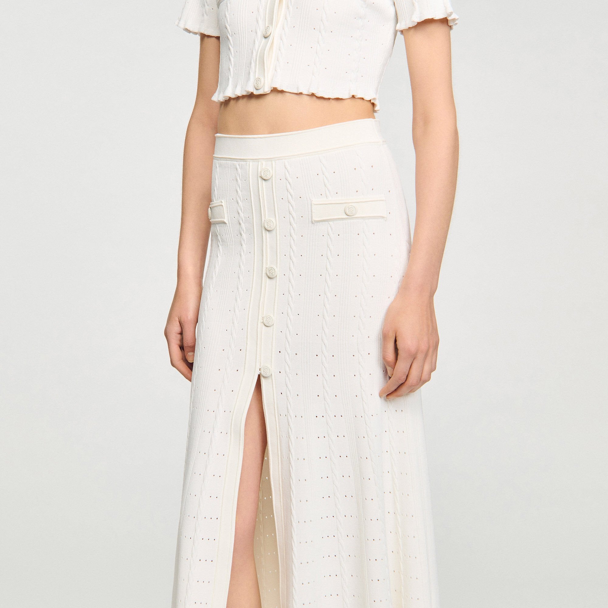 Venice Pointelle Knit Maxi Skirt Ecru - Main Image