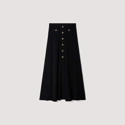 Venice Pointelle Knit Maxi Skirt Black