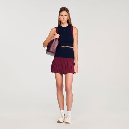 Arielle Short Two-Tone Pleated Skirt Navy Blue
