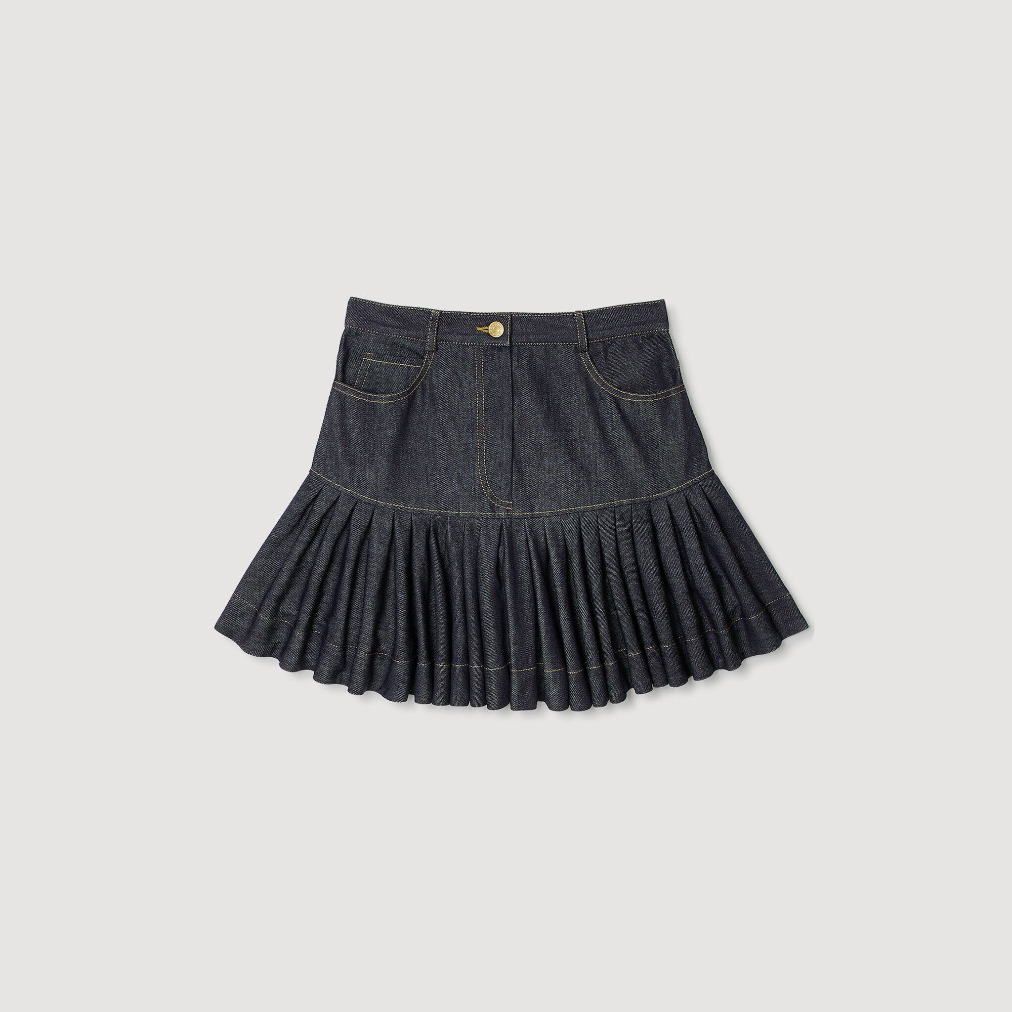 Oreana Short Denim Ruffled Skirt Deep Blu