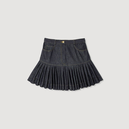 Oreana Short Denim Ruffled Skirt Deep Blu