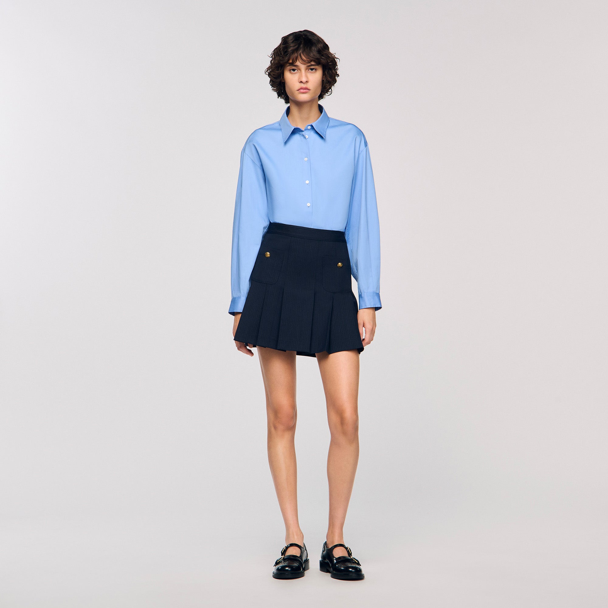 Theanis Short striped pleated skirt Navy Blue