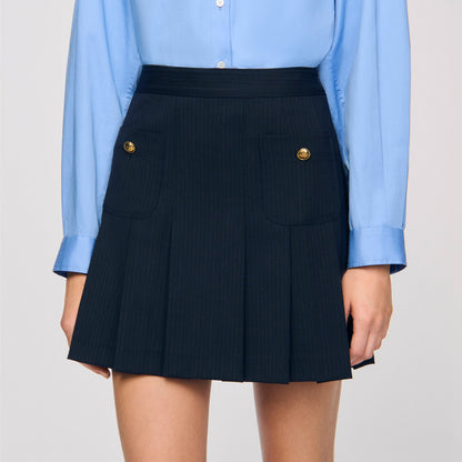 Theanis Short striped pleated skirt Navy Blue