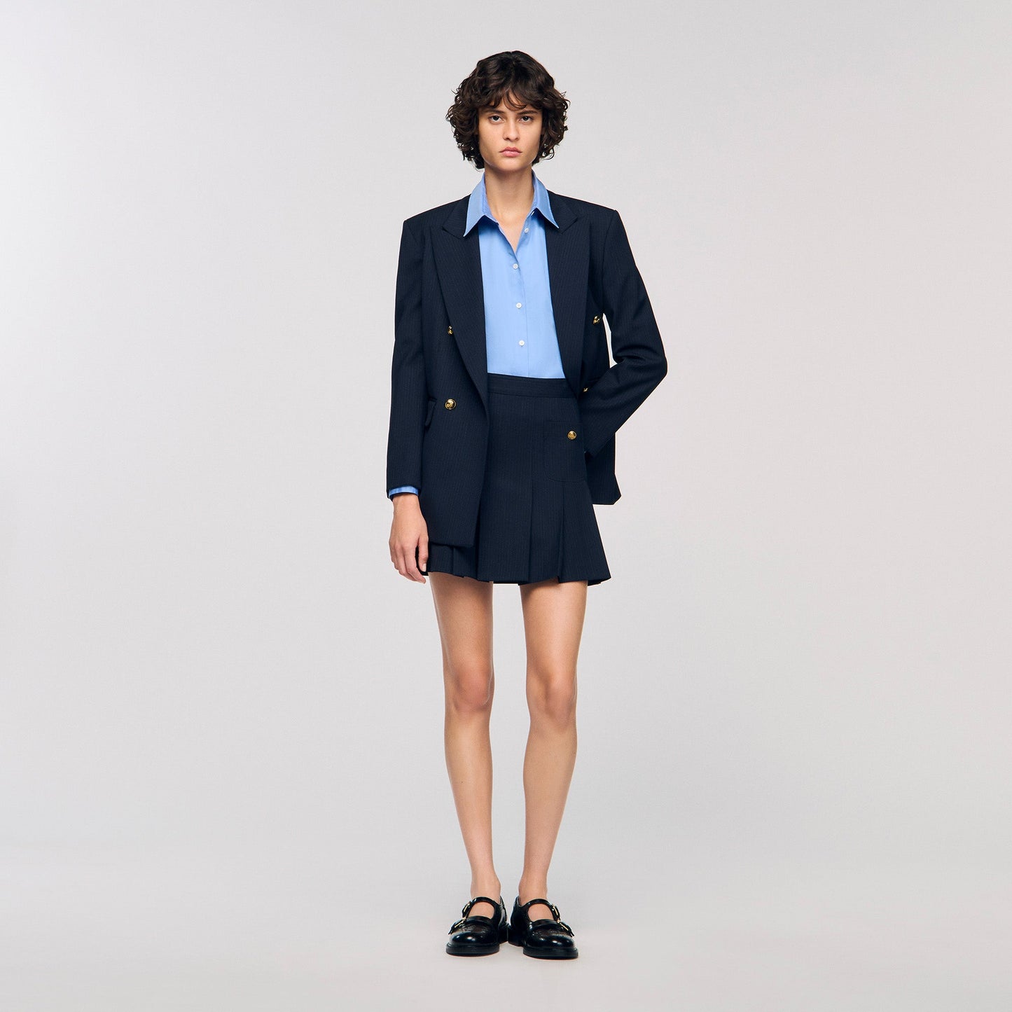 Theanis Short striped pleated skirt Navy Blue